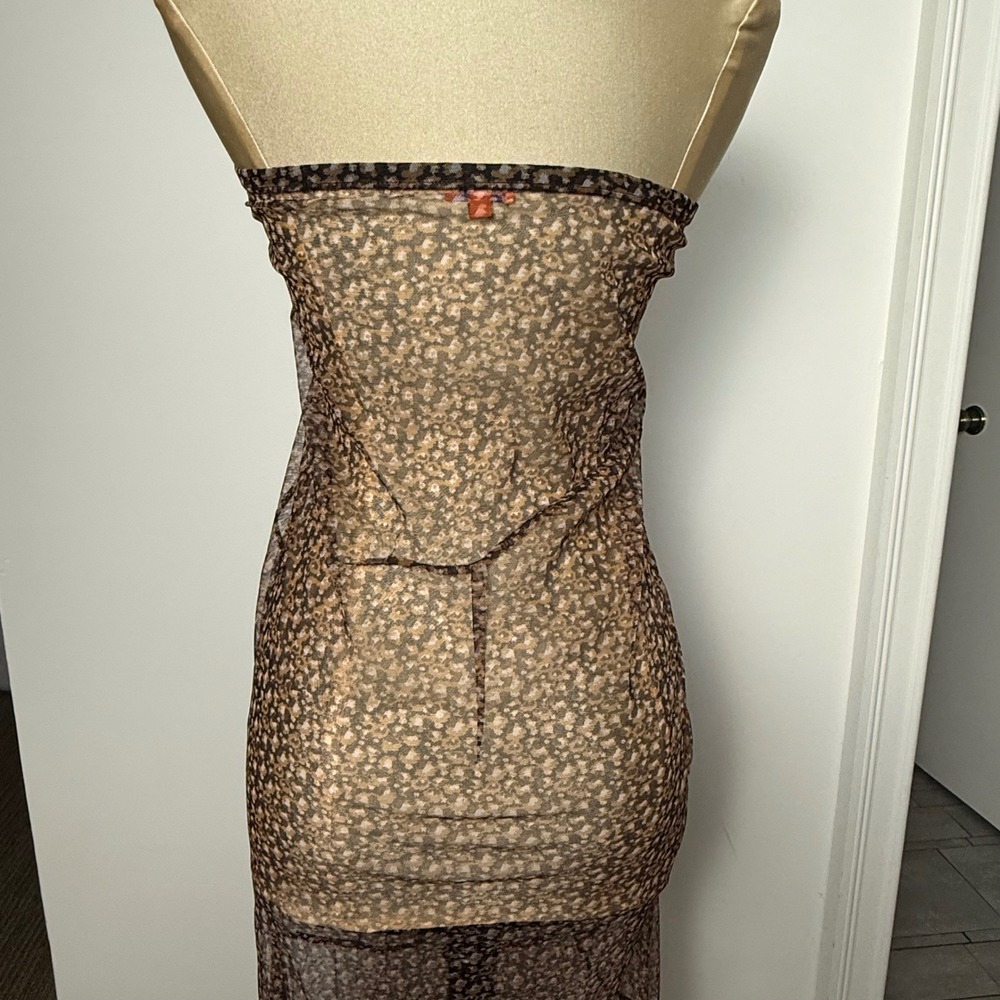 Chan Luu Brown Abstract Print Sheer Mesh Strapless Maxi Dress Large - Picture 6 of 13